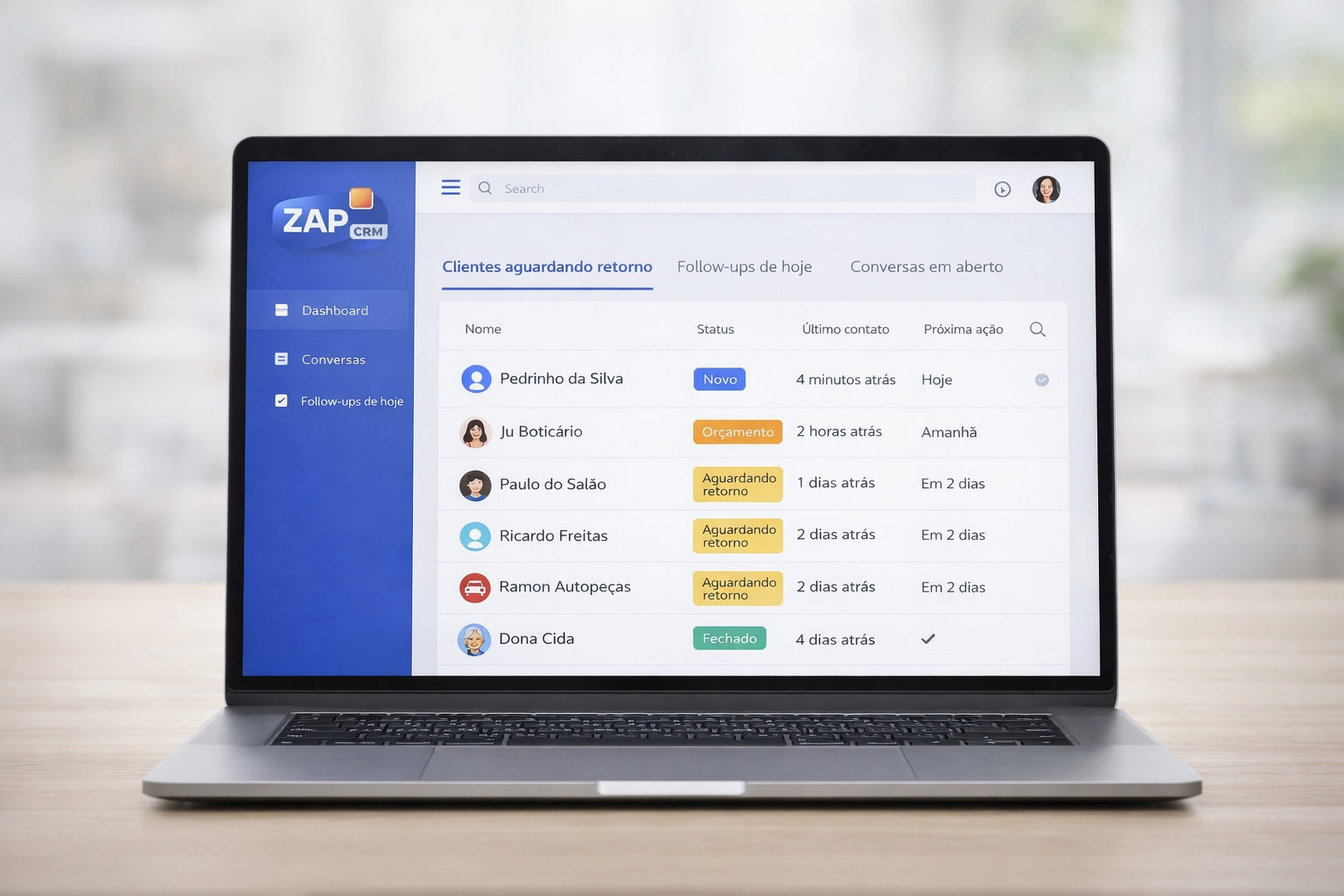 Interface do ZapCRM em uso